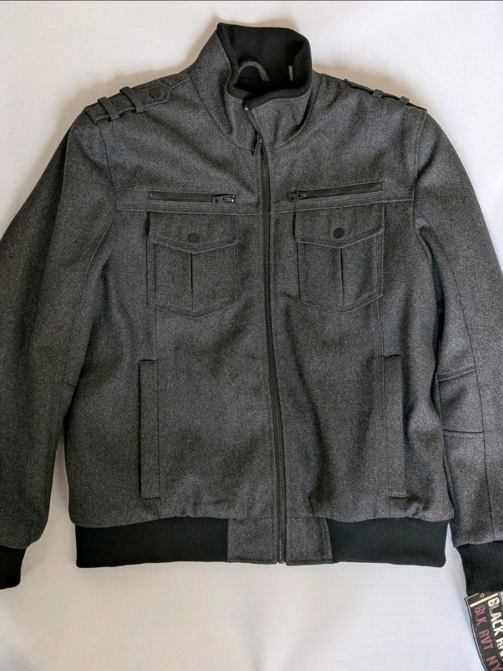 Men's Charcoal Gray Wool-Blend Bomber Jacket